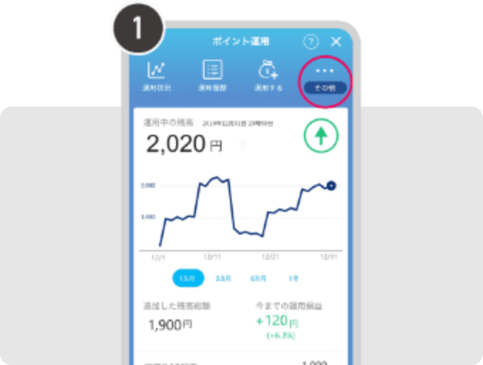 ポイント運用のホーム画面の［その他］をタップ